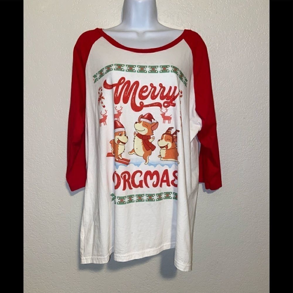 Merry Corgmas Graphic Baseball T-Shirt with Vintage Holiday look size XXL